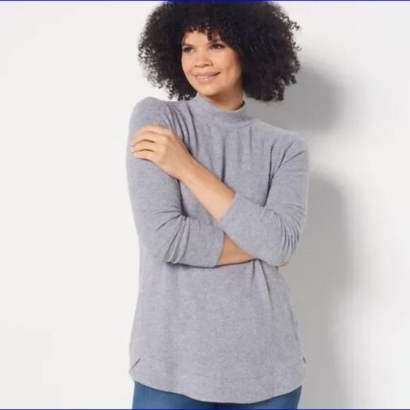 SUSAN GRAVER Mock Turtleneck Tunic Sweater Grey Med - Picture 1 of 14